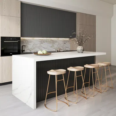 Homary 72" Large Kitchen Island Marble Veneered Top With Storage White & Black Kitchen Cabinet