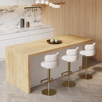 Homary 72" Large Kitchen Island Marble Veneered Top With Storage White & Natural Modern Kitchen Cabinet