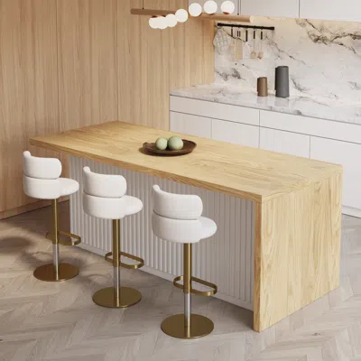 Homary 72" Large Kitchen Island Marble Veneered Top With Storage White & Natural Modern Kitchen Cabinet In Multi