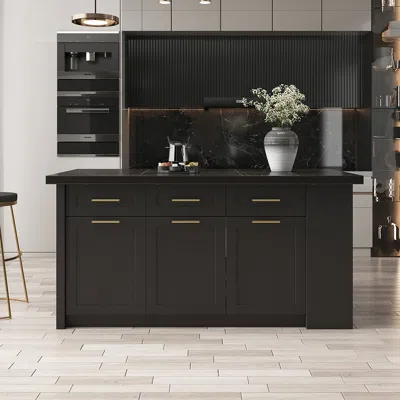 Homary 72" Large Kitchen Islands With Storage Modern Style Black Kitchen Islands Cabinets