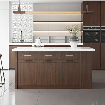 Homary 72" Large Kitchen Islands With Storage Modern Style Walnut Kitchen Islands Cabinets In Brown