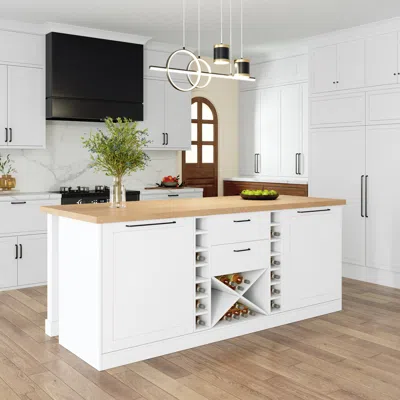Homary 72" Modern Laminate Kitchen Lsland Natural & White With Storage
