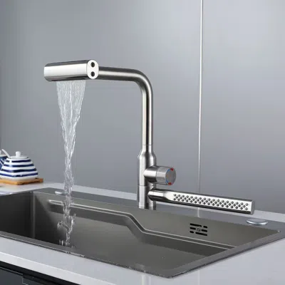 Homary 720° Rotating Pull-out Design Kitchen Faucet Sliver 4 Modes Stainless Steel With Temperature Control In Gray