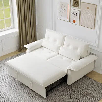 Homary 73" Faux Leather Pull Out Sleeper Sofa White Sofa Bed