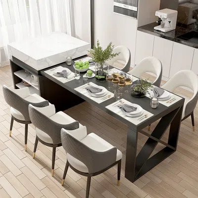 Homary 73"-93" Extendable White&black Kitchen Island With Storage Kitchen Cabinet In Gray