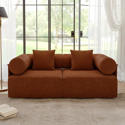 Homary 74.8" 2-piece Modular Rust Performance Chenille Velvet 2-seater Sofa In Brown