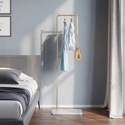 Homary 77" Modern L-shaped Metal Cloth Rack With Marble Base In Gold