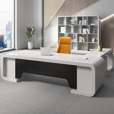 Homary 78.7" L-shaped Modern Executive Desk Of Left Hand With Drawers In White & Black