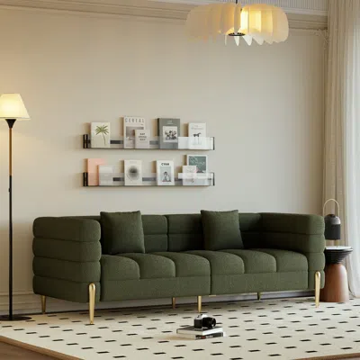 Homary 78.7" Modern Green Boucle Upholstered Fluted 3 Seater Sofa For Living Room With Pillow