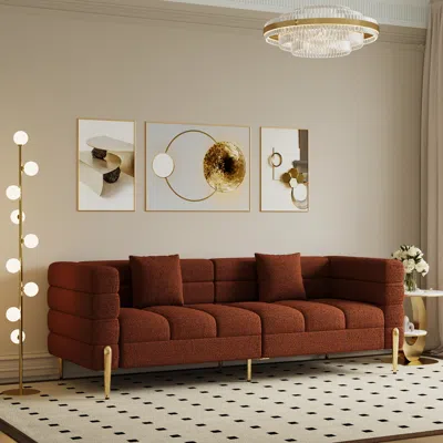 Homary 78.7" Modern Rust Boucle Upholstered Fluted 3 Seater Sofa For Living Room With Pillow In Brown