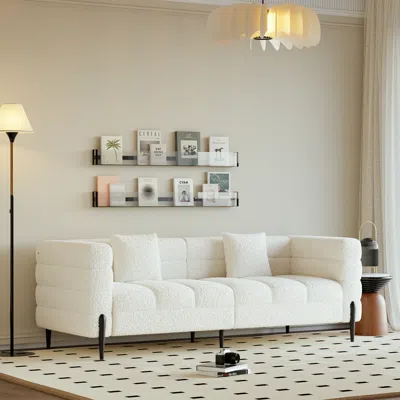 Homary 78.7" Modern White Boucle Upholstered Fluted 3 Seater Sofa For Living Room With Pillow
