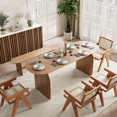 Homary 78.7" Oval Dining Table Solid Wood For 8 People Japandi Walnut Dining Room Table In Brown