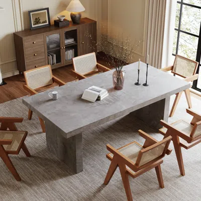 Homary 78.7" Rectangle Dining Table Solid Wood For 8 Farmhouse Style Gray Dining Room Table