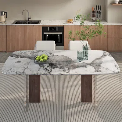 Homary 78.7" Rectangle Marble Dining Table Faux Marble Top For 6 Dining Room Table In Multi
