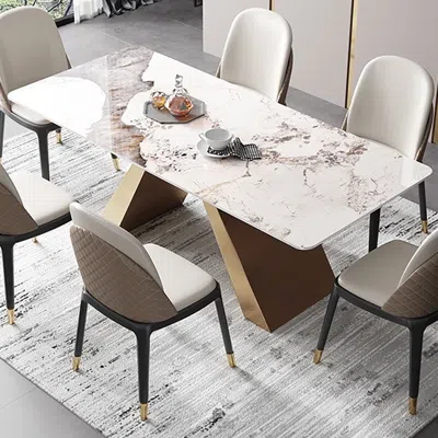 Homary 79" Contemporary White Rectangular Faux Marble Dining Table X-base Dinner Table