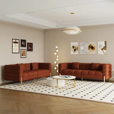 Homary 79" Modern Boucle Upholstered Fluted 3 Seater Sofa For Living Room With Pillow Set Of 2 In Brown