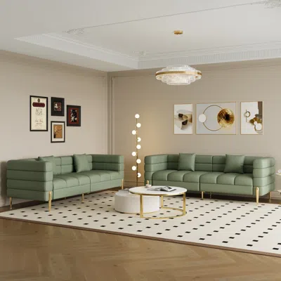 Homary 79" Modern Performance Leather Upholstered Fluted 3 Seater Sofa For Living Room With Pillow Set Of 2 In Green