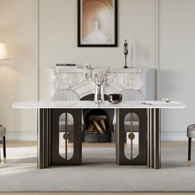 Homary 79" Modern Rectangle Faux Marble Top Dining Table For 8 Seaters In Black & White