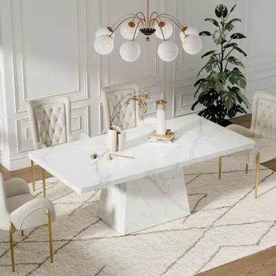 Homary 79" Modern Rectangular Sintered Stone Dining Table, Indoor/outdoor, Seats 6-8 In White