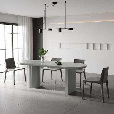 Homary 79" Oval Concrete Gray Dining Table For 8 Person Double Pedestal Base Dining Room Table