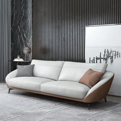 Homary 79" White Leath-aire Sofa Upholstered Sofa 3-seater Sofa Luxury Sofa