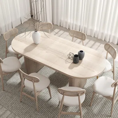 Homary 79"-94" Oval Dining Table Extendable Butterfly Leaf For 8 Japandi Whitewash Kitchen Expandable Table In Neutral