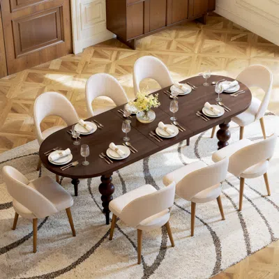Homary 79"-94" Oval Dining Table Extendable For 10 Person With Turned Legs Mid-century Modern Walnut Table In White
