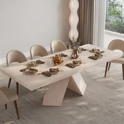 Homary 79"-94" Rectangle Dining Table Extendable Wood For 8 Person Farmhouse Style Whitewash Dining Room Ta In Neutral