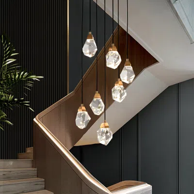 Homary 7-light Led Crystal Entryway Foyer Chandelier Tiered Long Pendant Light Home Decor In Black