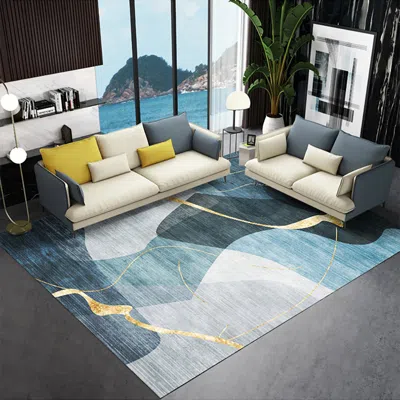 Homary 8' X 10' Multi-purpose Modern Style Nylon Retangular Blue & Gold Florid Area Rug