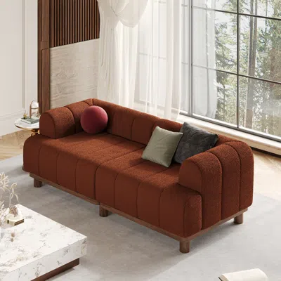 Homary 80" Boucle Sofa Modern 2 Seater White Couch With Cushion In Brown