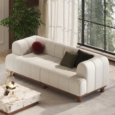 Homary 80" Boucle Sofa Modern 2 Seater White Couch With Cushion