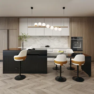 Homary 81''-106" Extendable Kitchen Lsland Faux Marble Top With Doors & Drawers Black Modern