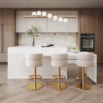 Homary 81''-106" Extendable Kitchen Lsland Faux Marble Top With Doors & Drawers White Modern