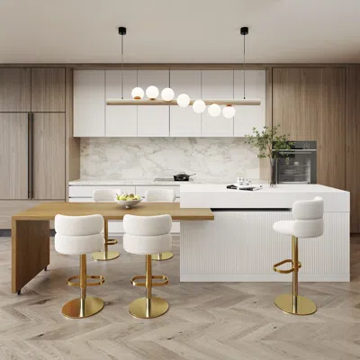Homary 81''-106" Extendable Kitchen Lsland Marble Pattern Top With Doors & Drawers Natural & White Modern