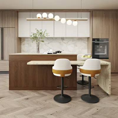 Homary 81''-106" Extendable Kitchen Lsland Marble Pattern Top With Doors & Drawers Walnut Modern In White