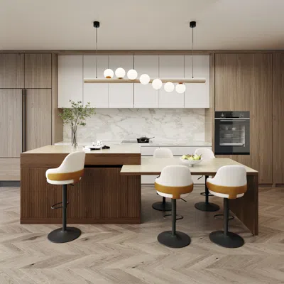 Homary 81"-106" Extendable Sintered Stone Kitchen Lsland Walnut Modern With Doors And Drawers In Brown