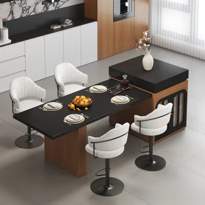 Homary 81''-98" Modern Extendable Kitchen Lsland With Charging Station & Storage In White