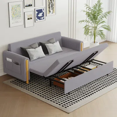 Homary 82" Queen 3-seater Linen Convertible Sleeper Sofa In Gray