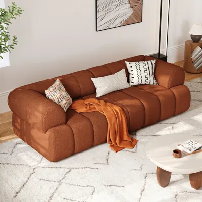 Homary 83" Channeled 2-seater Boucle Loveseats Sofa In Brown