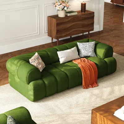 Homary 83" Channeled 2-seater Chenille Velvet Loveseats Sofa In Green