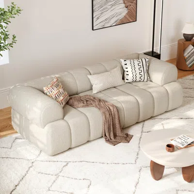 Homary 83" Channeled 2-seater Modular Chenille Loveseats Sofa In White