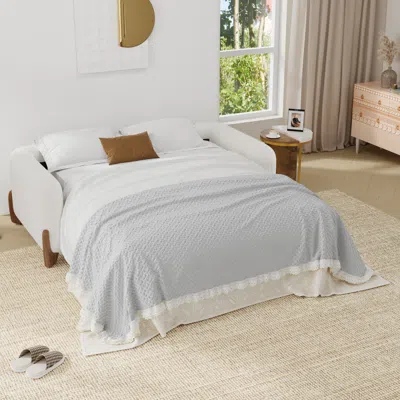 Homary 83" Curva Queen White Boucle Pop Up Sleeper Sofa With Mattress Mid Century Modern Sofa Bed
