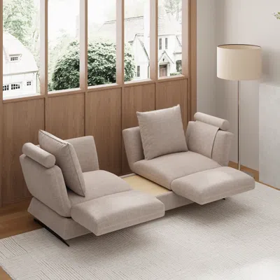 Homary 84" Rotatable Convertible Sleeper Sofa Cotton & Linen In Neutral