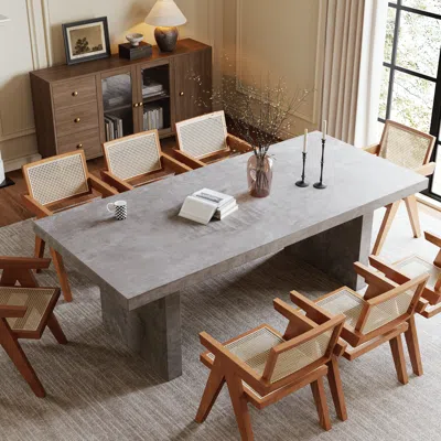 Homary 86.6" Rectangle Dining Table Solid Wood For 10 Farmhouse Style Gray Dining Room Table In Brown