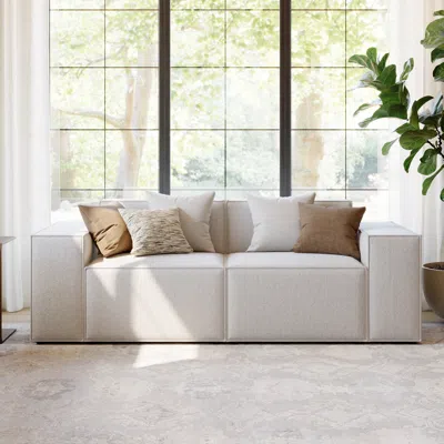 Homary 87" 2pcs Minimalist Beige Modular Anti-scratch Performance Velvet Sectional Sofa For Living Room Wit In White