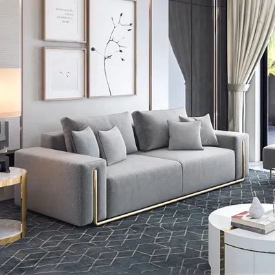 Homary 87" Modern Gray Cotton & Linen Upholstered 3-seater Sofa For Living Room