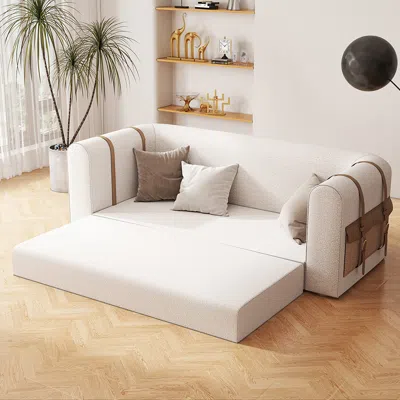 Homary 87" Modern White Boucle 3-seater Sofa Upholstered   Convertible  With Side Storage