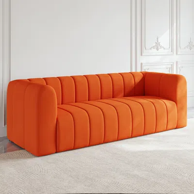 Homary 87.8" Modern Velvet Upholstered Sofa 3-seater Sofa Luxury Sofa Solid Wood Frame In Orange