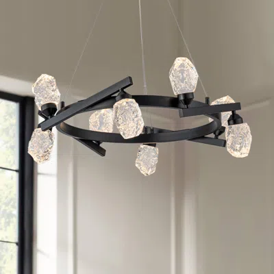 Homary 8-light Black Crystal Led Chandelier With Ring Frame — Modern Stone-textured Crystal Shades, Luxury  In White